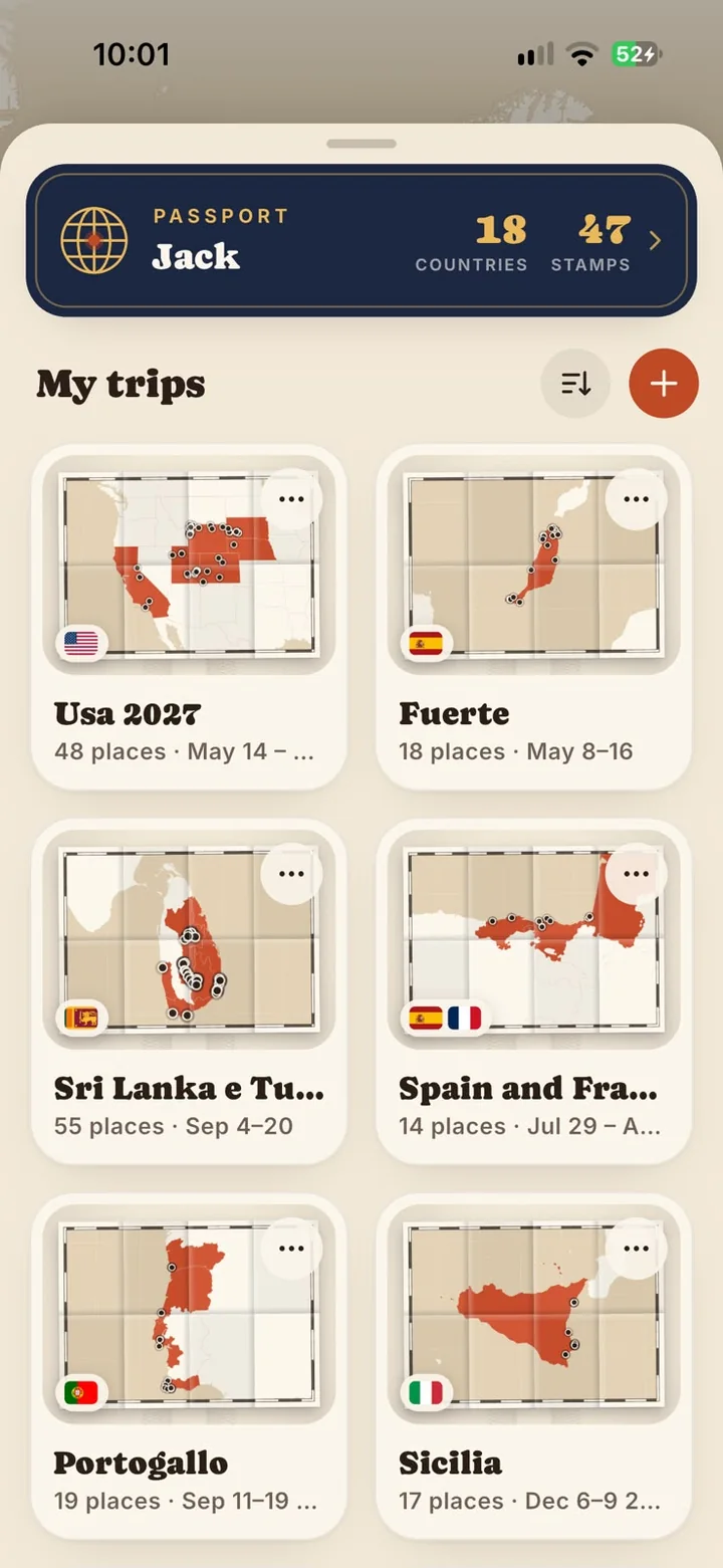 My trips: a thumbnail map for every trip